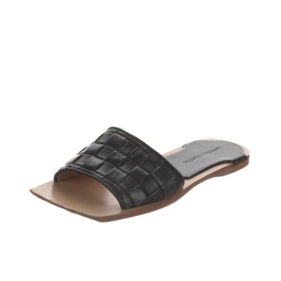 Bottega Veneta Woven Leather Lido Flat Slides in Black 37.5 7.5